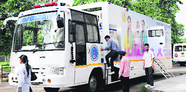 The mobile mammography van. 