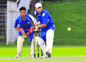 Players in action during the final match of the AG Challenger Cup at the cricket stadium, Sector 16, Chandigarh, on Sunday. 