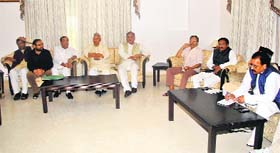 Senior Uttarakhand leaders belonging to different political parties discuss the relief and rehabilitation operations in the state on Sunday