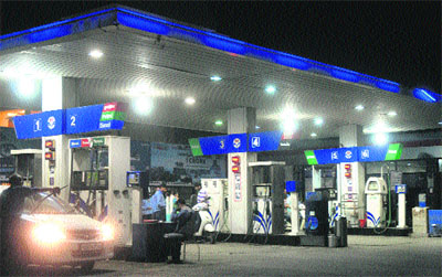  After the announcement of a hike in petrol price, a petrol pump wears a deserted look in Jalandhar on Sunday night. 
