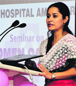 A speaker addresses the seminar organised by Amandeep Hospital in Jammu on Sunday.