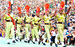 A view of the retreat ceremony at the Attari-Wagah border near Amritsar