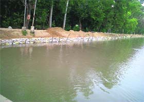 Sand bags have been used to strengthen the banks of the Bathinda branch of the Sirhind Canal passing through the city