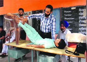 The first aid camp in progress at village Mannuana on Monday