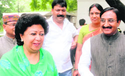 Former Uttarakhand Chief Minister Ramesh Pokhriyal Nishank along with other BJP leaders come out from the PMs residence in New Delhi on Monday. Tribune photo: Manas Ranjan Bhui