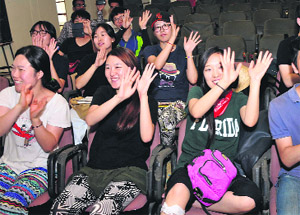 A group of Korean students in a jubilant mood during the function at the University of Jammu on Monday. 