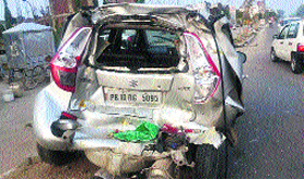 Mangled remains of the car that was involved in an accident in Ludhiana.