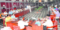 Councillors attend the Municipal Corporation House meeting at Town Hall in Amritsar on Monday. 