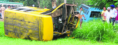 The buses that met with an accident at Mamupur village near Kharar on Tuesday. 