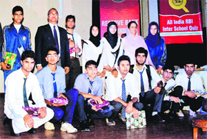 Winners of the all India inter-school quiz competition pose for a photograph. The contest was organised by the Reserve Bank of India at Women's College in Srinagar on Tuesday. 