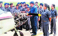 Officials interact with NCC cadets at the Sri Guru Ram Das International Airport in Amritsar on Wednesday