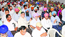 Physical education teachers during a meeting held at the Teachers Home in Bathinda on Wednesday