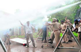 The police uses water cannons on the protesters at Sector 25 in Chandigarh on Wednesday