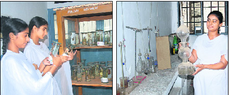Students at a biology laboratory (right); a student at the chemistry lab of Government Girls Senior Secondary School in Nakodar on Wednesday