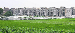 A housing society comes up on newly acquired land in Mullanpur, rechristened New Chandigarh by the Punjab Government.
