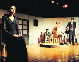 Artistes enact a scene from the play "Night of January 16" at St Kabir School, Sector 26, Chandigarh, on Thursday. 