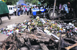 Garbage dumped at a shop in Kharar on Thursday.