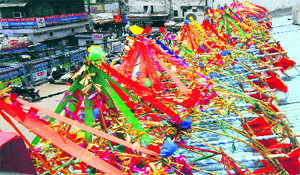 Kanwars on sale near Har-ki-Pauri in Haridwar on Thursday. 