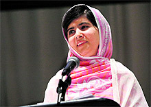 Malala Yousafzai celebrates her 16th birthday by addressing hundreds of young leaders who support the United Nations Secretary General's Global Education First Initiative, during 'Malala Day' at United Nations Headquarters, Friday, July 12, 2013
