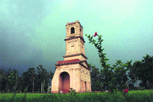 A view of the famous Cantonment Church Tower under the clouds. The church was built by the British in Karnal.