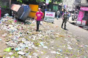 Streets littered with garbage in Jammu on Thursday