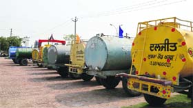 Water tankers arranged for the function at the grain market in Ludhiana on Thursday