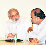Narendra Modi with Arun Jaitley in New Delhi on Thursday.