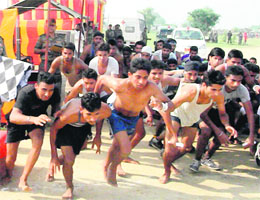 Candidates participate in an Army recruitment rally at Khasa, near Amritsar, on Friday.