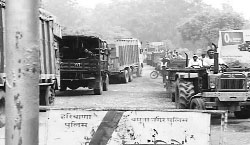 A traffic jam on National Highway No. 73 in Yamunanagar on Friday. 