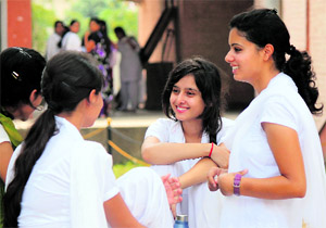 Students get to know each other as the new college session begins in Jammu. 