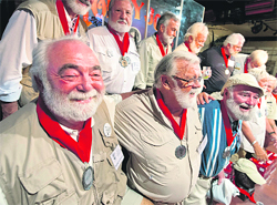 Finalists of the Papa Hemingway Look-Alike Contest at Sloppy Joes Bar in Key West, Florida, on Thursday. The final round will be staged on Saturday.  AFP