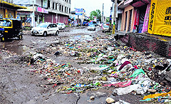 The main road at Channi Himmit area in Jammu after heavy rain lashed the city
