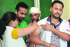 A staff member of the 108 Ambulance service gets vaccinated for Hepatitis-B at Lord Mahavir Civil Hospital in Ludhiana. 