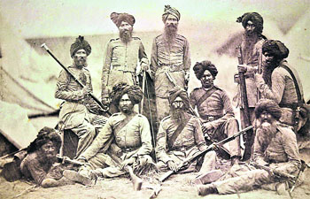 A photograph of Sikh soldiers on display during an exhibition in Daudpur. 