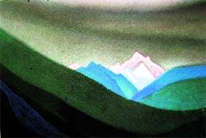 A view of the Himalayas. Painting by Nicholas Roerich