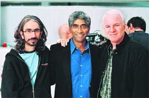 From left: Director Anand Tucker, Ashok Amritraj and Steve Martin during the making of Shopgirl