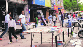 Stalls put up by vendors at the Phase VII market in Mohali on Sunday.