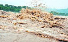 Ganga in spate in Haridwar. 