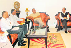 Uttarakhand Chief Minister Vijay Bahuguna holds a meeting with senior state governmment officials to raise the State Disaster Relief Force (SDRF) in Dehradun on Sunday.
