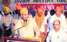 Yudhvir Singh, general secretary, All India Jat Mahasabha addresses Jat Mahasabha Sammelan in Jammu on Sunday