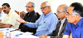 Governor NN Vohra discusses arrangements for the Regional Science Congress in Jammu on Saturday.