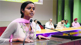 A speaker addresses a seminar on "Indifference towards Education" at the PAU in Ludhiana.