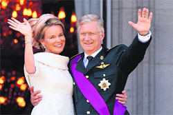 King Philippe of Belgium and Queen Mathilde shortly after he was sworn into office in Brussels on Sunday
