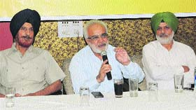 Gurpreet Singh Dhaliwal, managing director, BFGI, interacting with mediapersons in Bathinda on Monday