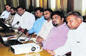 Municipal corporation officials being trained at an e-governance workshop in Bathinda on Monday