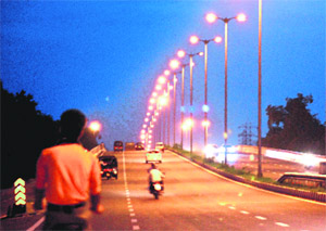 A pleasant evening lights up the dark on the Panchkula-Zirakpur highway