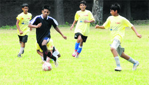 A match in progress at Government Model Senior Secondary School, Sector 22, in Chandigarh on Monday.
