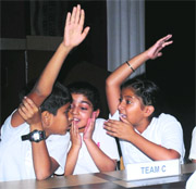 Students take part in a quiz competition during Imprints 13 at Chitkara International School, Sector 25, Chandigarh, on Monday. Over 400 students from 40 schools of the tricity participated in the contest. 