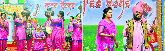 Girls perform a dance; and (right) singer Mohammed Sadiq presents folk music during Teej celebrations at the Doordarshan Kendra.