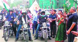 Participants at the Ride for Peace motorcycle rally in Amritsar on Tuesday. Tribune photo